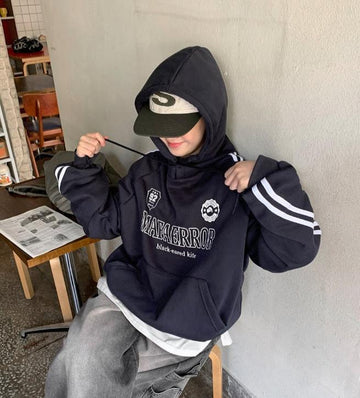 Yunaki Track Color Matching Raglan Lettering Hoodie